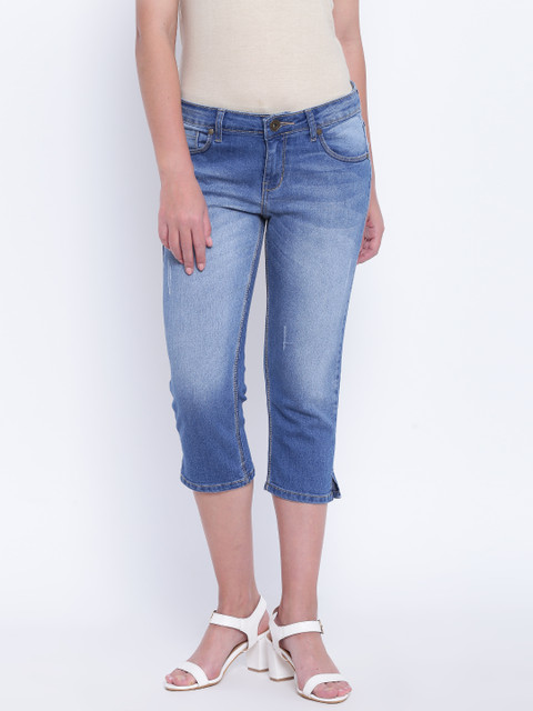 

People Women Blue Washed Denim Capris