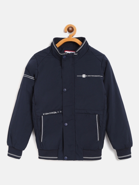 

Monte Carlo Boys Navy Blue Solid Bomber Jacket with Printed Detail