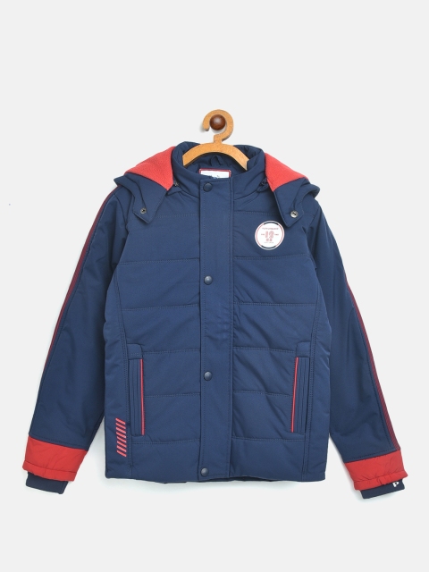 

Monte Carlo Boys Navy Blue Solid Hooded Padded Jacket