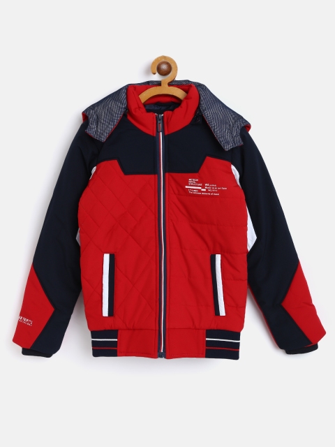 

Monte Carlo Boys Red & Navy Blue Colourblocked Bomber Jacket with Detachable Hood