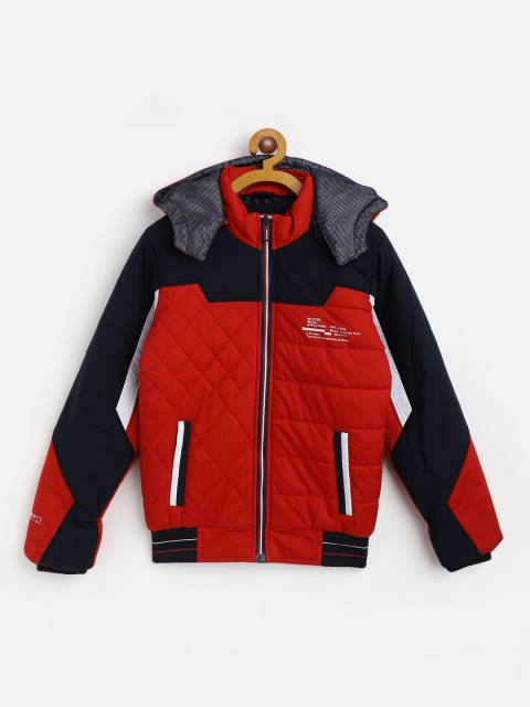 

Monte Carlo Boys Red & Navy Blue Colourblocked Bomber Jacket with Detachable Hood
