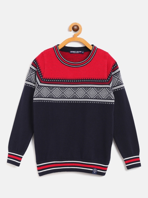 

Monte Carlo Boys Navy Blue & Red Geometric Patterned Cotton Pullover