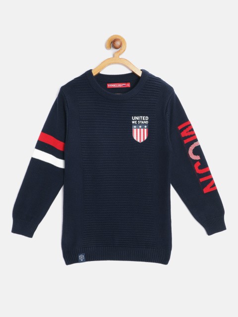 

Monte Carlo Boys Navy Blue Self Striped Cotton Pullover with Patterned Detail