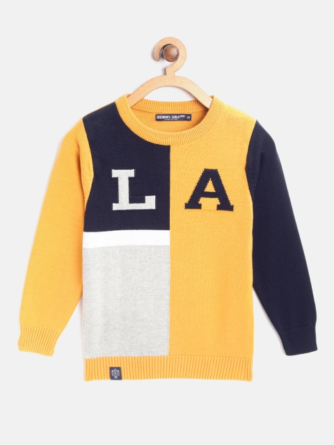 

Monte Carlo Boys Mustard Yellow & Navy Blue Colourblocked Pure Cotton Pullover