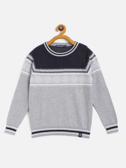 

Monte Carlo Boys Grey Melange & Navy Blue Cotton Geometric Self Design Pullover