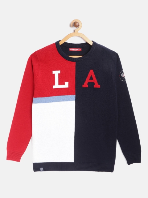 

Monte Carlo Boys Navy Blue & Red Pure Cotton Colourblocked Pullover