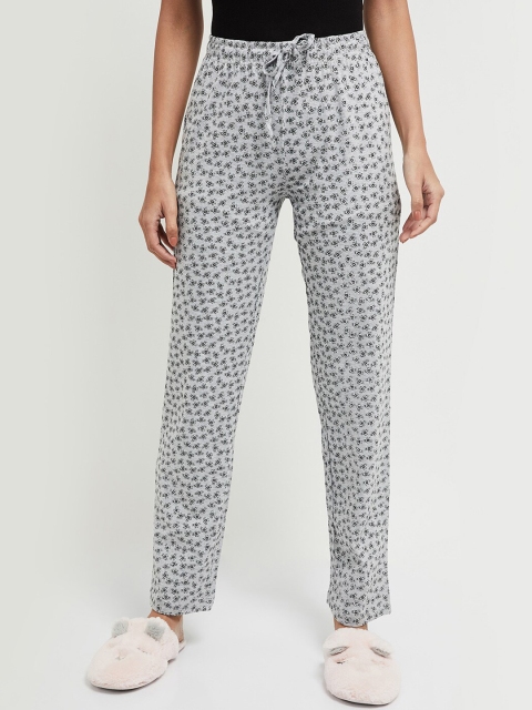 

max Women Grey Melange & Black Printed Lounge Pants