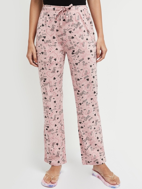 

max Women Pink & Black Printed Cotton Lounge Pants