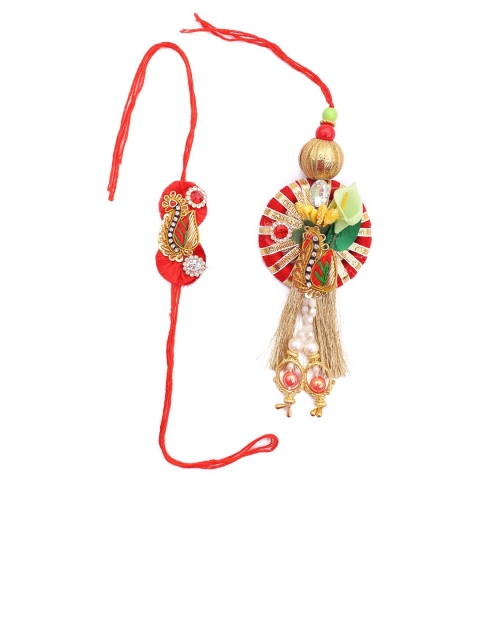 

NAMASYA Red & Gold-Toned Bhaiya Babhi Rakhi Set