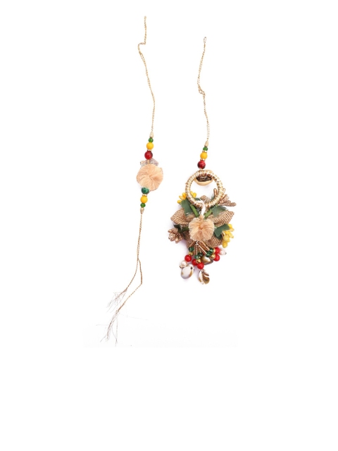 

NAMASYA Yellow Bhaiya Bhabhi Rakhi Set With Jute Finish