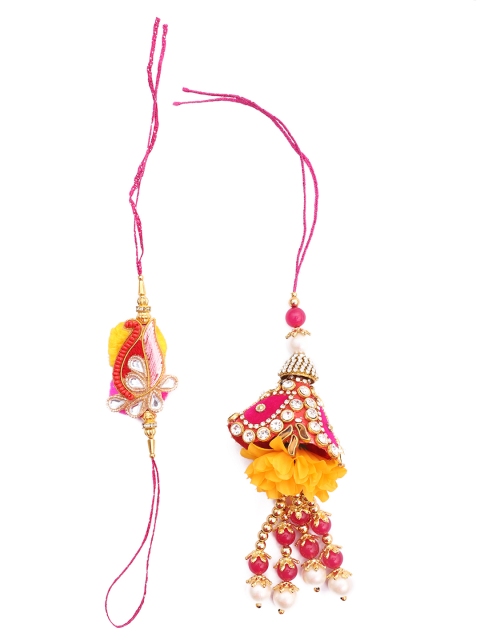 

NAMASYA Yellow & Pink Bhaiya Bhabhi Rakhi Set