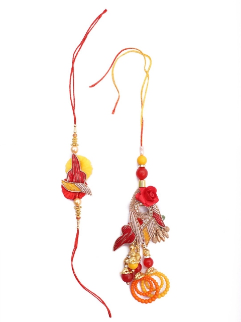 

NAMASYA Yellow & Red Bhaiya Babhi Rakhi Set