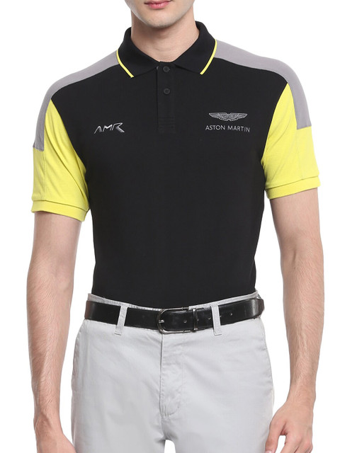 

HACKETT LONDON Men Black Typography Printed Polo Collar T-shirt