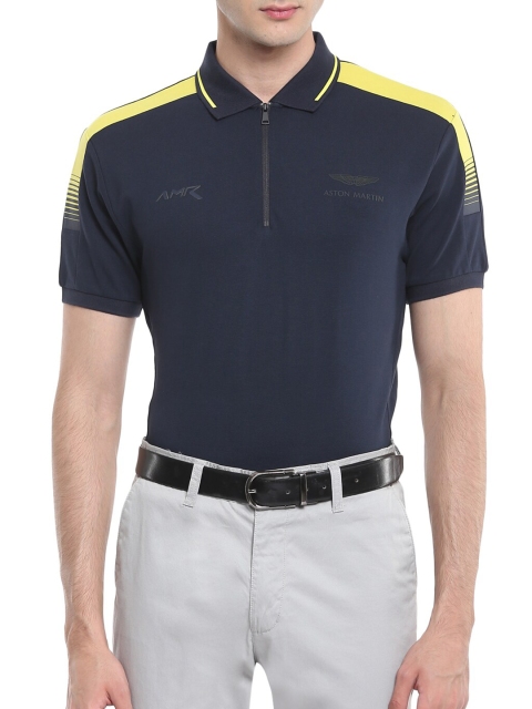 

HACKETT LONDON Men Navy Blue and Yellow Polo Collar Cotton T-shirt