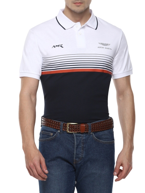 

HACKETT LONDON Men White & Black Striped Polo Collar T-shirt