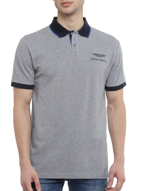 

HACKETT LONDON Men Grey and Black Polo Collar Cotton T-shirt