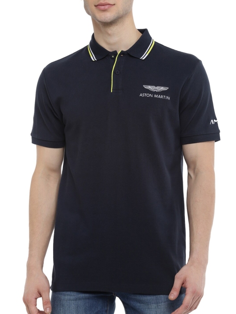 

HACKETT LONDON Men Navy Blue Typography Printed Polo Collar T-shirt