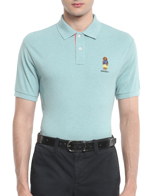 

HACKETT LONDON Men Turquoise Blue Applique Polo Collar T-shirt