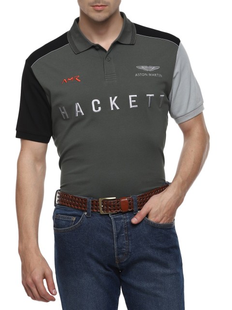 

HACKETT LONDON Men Green Colourblocked Polo Collar T-shirt