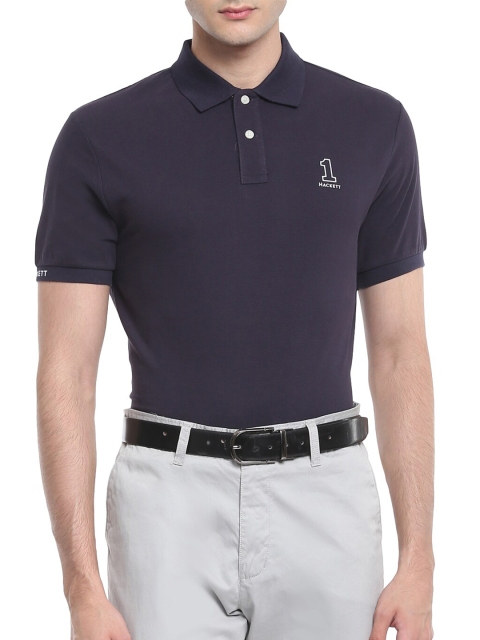 

HACKETT LONDON Men Navy Blue Typography Printed Polo Collar T-shirt