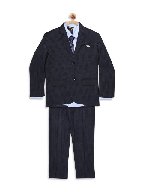 

Blue giraffe Boys Navy Blue & Off White Checked 3 Piece Party Suit