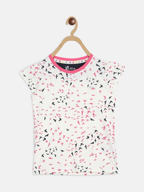 

Blue Giraffe Girls White Printed T-shirt