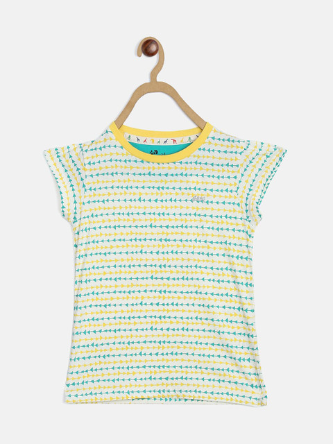 

Blue Giraffe Girls Yellow & Blue Geometric Printed T-shirt