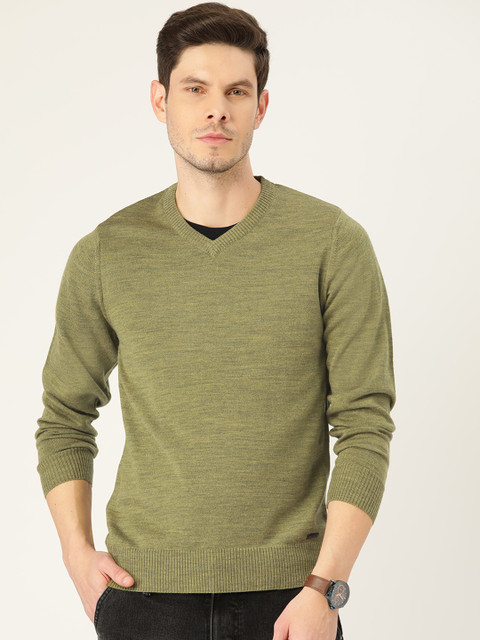 

Monte Carlo Men Green Solid V-neck Pullover
