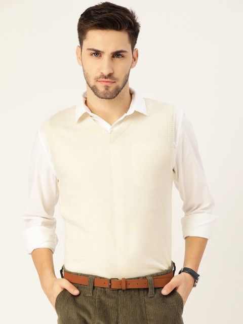 

Monte Carlo Men Cream-Coloured Solid Sweater Vest