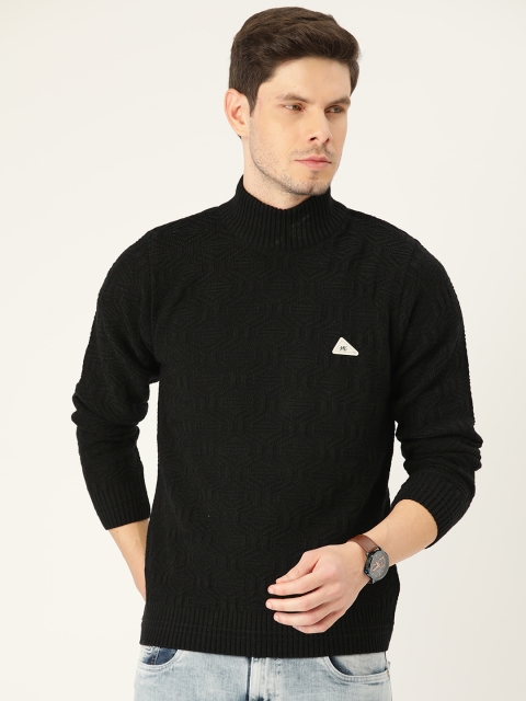 

Monte Carlo Men Black Self-Design Pullover