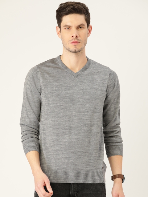 

Monte Carlo Men Grey Melange Solid V-Neck Pullover