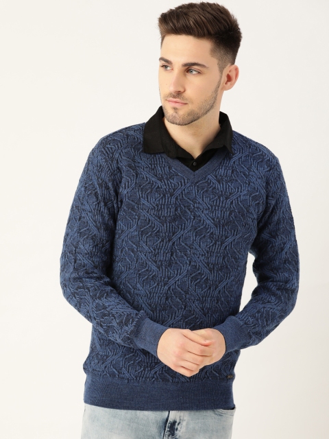 

Monte Carlo Men Navy Blue Self Design Pullover Sweater