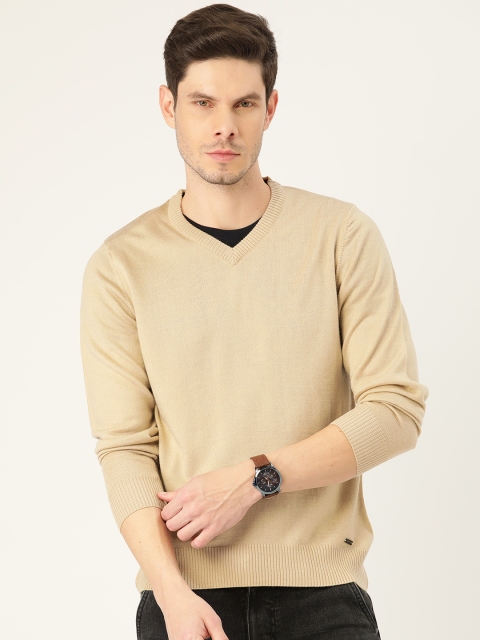 

Monte Carlo Men Beige Solid V-Neck Pullover