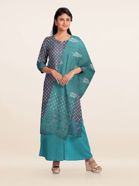 

Pothys Grey & Blue Printed Unstitched Dress Material