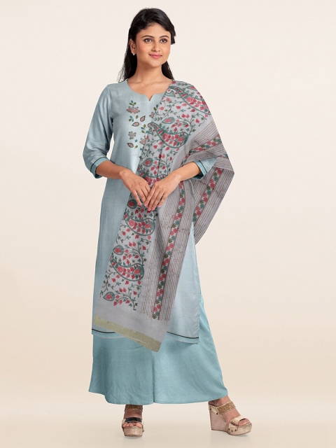 

Pothys Blue & Pink Printed Unstitched Dress Material