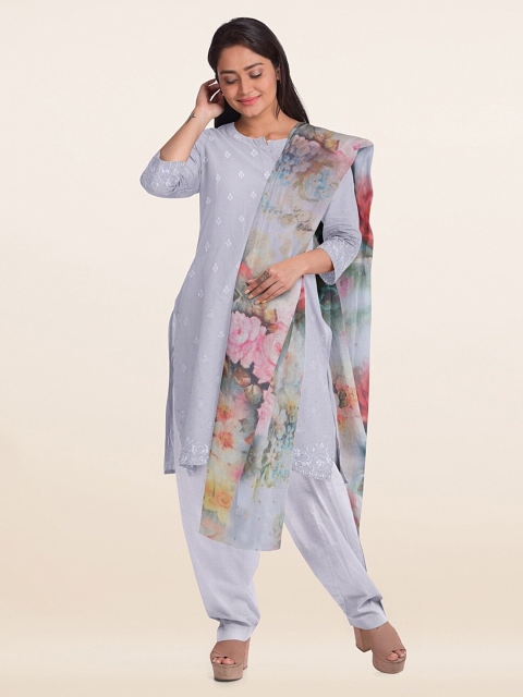 

Pothys Grey & Pink Unstitched Dress Material