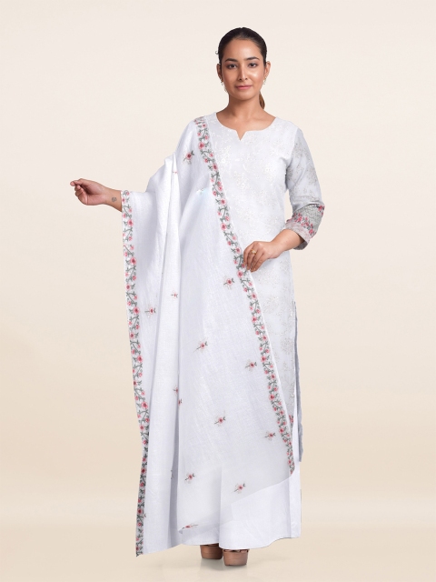 

Pothys Off White & Pink Embroidered Unstitched Dress Material