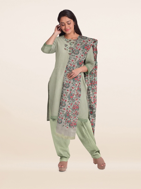 

Pothys Green & Red Embroidered Unstitched Dress Material