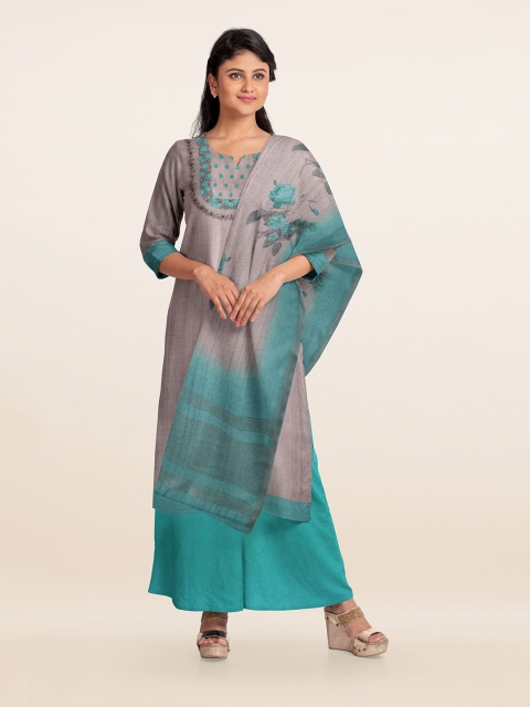 

Pothys Grey & Blue Printed Unstitched Dress Material