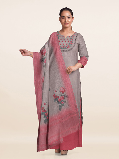 

Pothys Grey & Red Printed Unstitched Dress Material