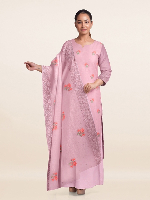 

Pothys Pink & Orange Unstitched Dress Material