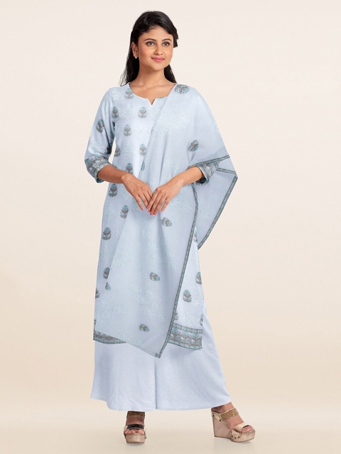 

Pothys Blue & White Printed Unstitched Dress Material