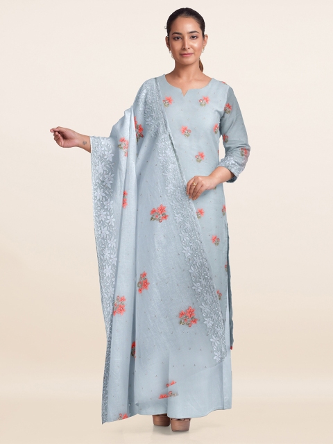 

Pothys Grey & Pink Unstitched Dress Material
