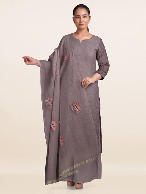 

Pothys Taupe & Pink Embroidered Unstitched Dress Material