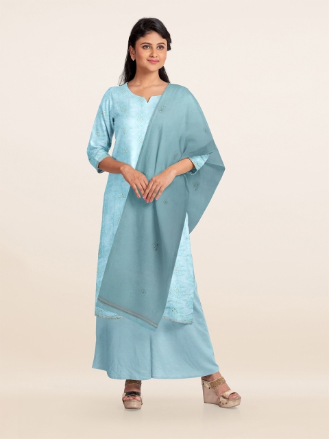 

Pothys Blue Embroidered Unstitched Dress Material