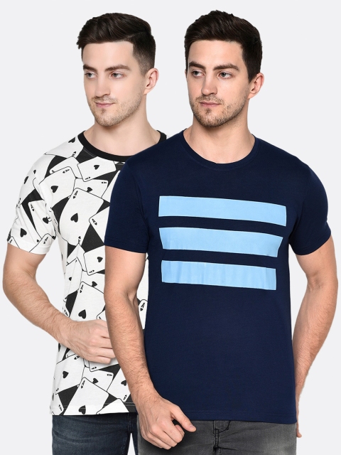

ELEGANCE Men Black & Navy Blue Pack Of 2 Printed T-shirts