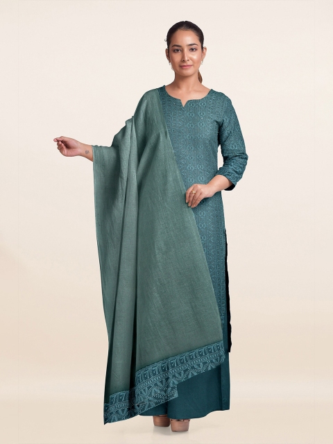 

Pothys Teal Green Embroidered Unstitched Dress Material