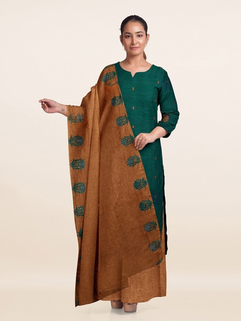 

Pothys Green & Brown Art Silk Unstitched Dress Material