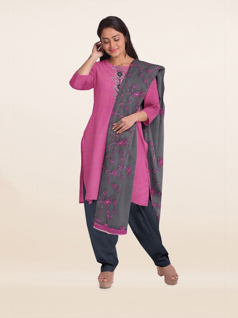 

Pothys Pink & Grey Unstitched Dress Material