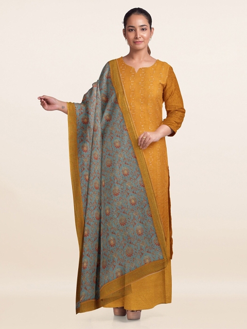 

Pothys Mustard & Grey Embroidered Unstitched Dress Material